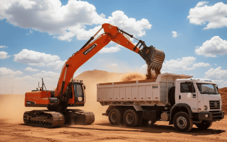 Como dimensionar a escavadeira correta para o número de caminhões basculantes disponíveis e evitar filas?