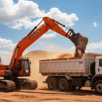 Como dimensionar a escavadeira correta para o número de caminhões basculantes disponíveis e evitar filas?